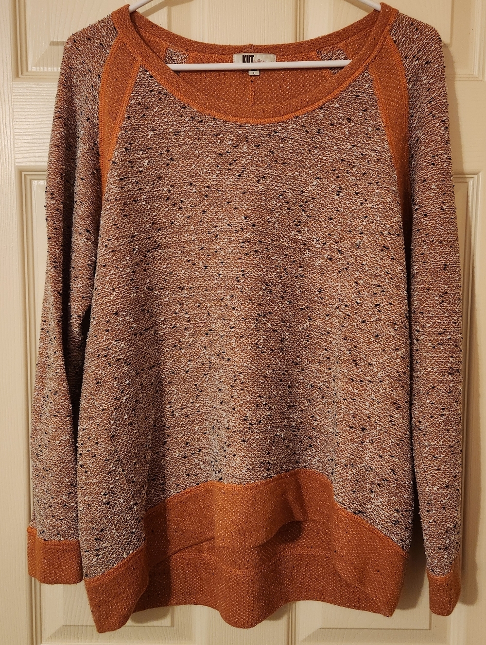 Kut from the Kloth Marled Raglan Sweatshirt Pullover Large Orange White Black